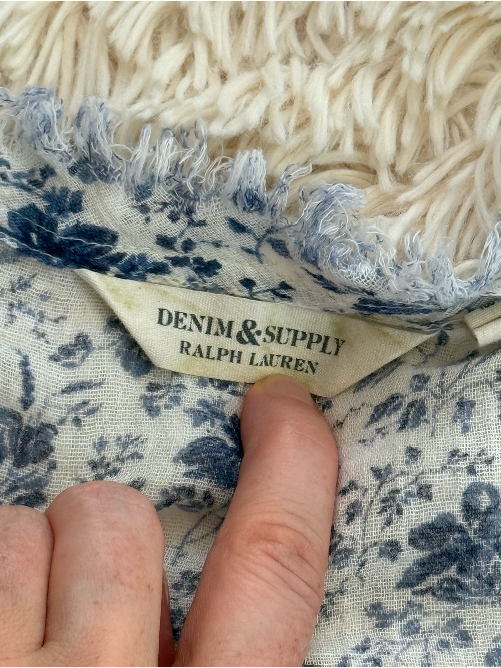 Ralph Lauren Denim & Supply M Floral Cotton Ruffle Peasant Blouse Boho Blue - Picture 7 of 8